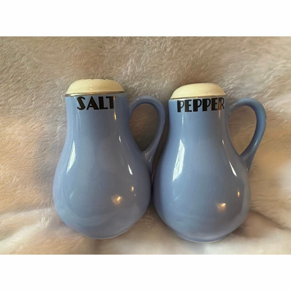 Hall China Rose Parade Cadet Blue Salt Pepper Shakers 2pc Set w/ Cork Stoppers